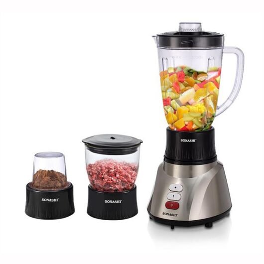خلاط آلي 3في1 مع وعاء للقطع ووعاء للسحق Blender 3En1 Avec Bol Hachoir Et Bol Broyeur 1.6L 400W Sonashi SB-160