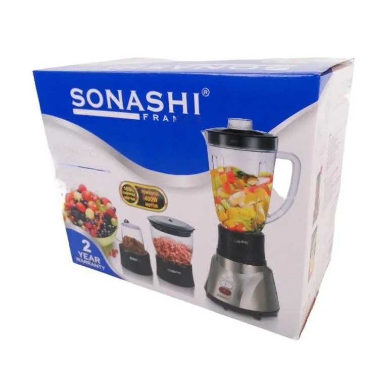 ⁦خلاط آلي 3في1 مع وعاء للقطع ووعاء للسحق Blender 3En1 Avec Bol Hachoir Et Bol Broyeur 1.6L 400W Sonashi SB-160⁩ - الصورة ⁦4⁩