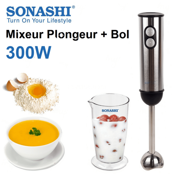 خلاط يدوي بسرعتين مع وعاء  سوناشي Bras Mixeur 2 Vitesses Avec Bol 1100mL 300W Sonashi SHB-173J